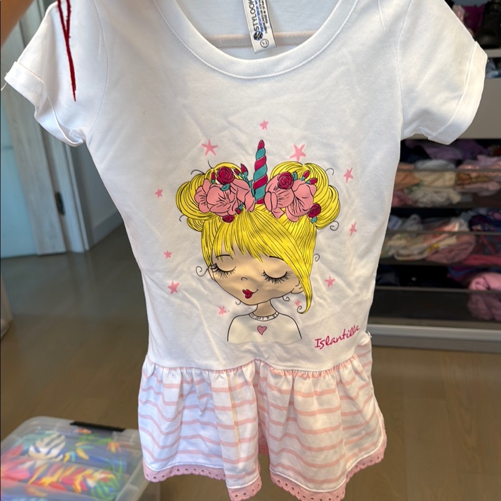 Kids shirt dress - White and Pink Unicorn Design size 1-2